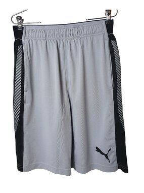 Puma Mens M Athletic Shorts Gray Black Striped Panels Sporty Long Pockets Run